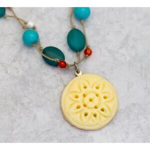 15 inch, Vintage Choker Bohemian Teal Turquoise Necklace - CO1